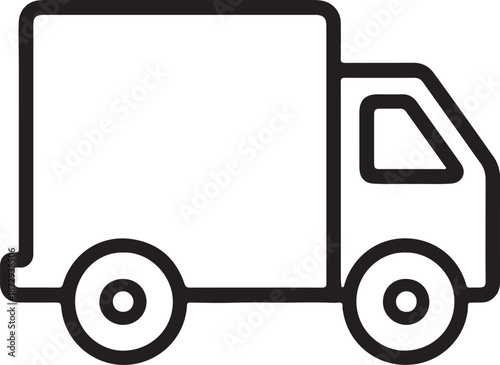 A simple black and white outline illustration of a delivery truck ideal for logistics designs on transparent background silhouette high quality