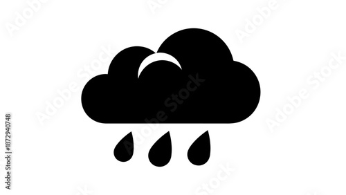 Cloud with Moon and Raindrops Icon Weather Symbol.