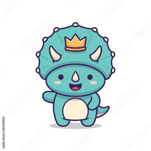 Cute Cartoon Dinosaur King Vector Illustration