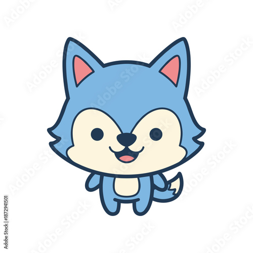 Blue Cartoon Wolf Character Illustration