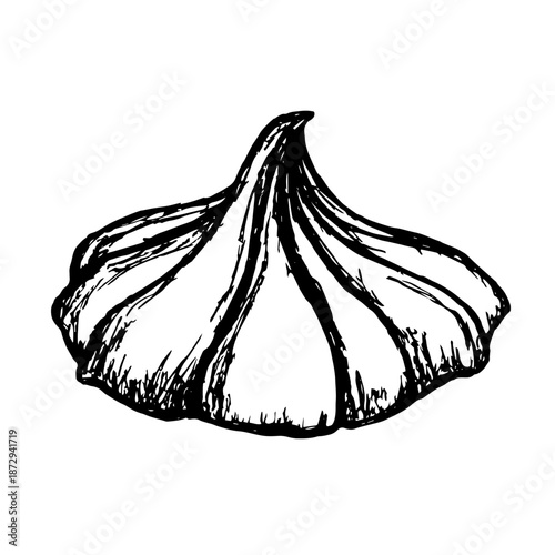 Vector illustration of a marshmallow isolated on a white background. Black and white doodle sketch of a hand-drawn meringue. Stand-alone cake for menu design, banners, or candy store displays.