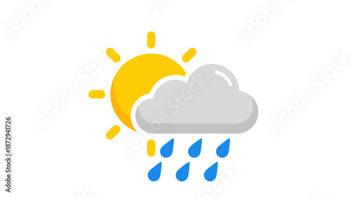 Sun and Rain Cloud Icon - Partly Cloudy Weather Forecast.