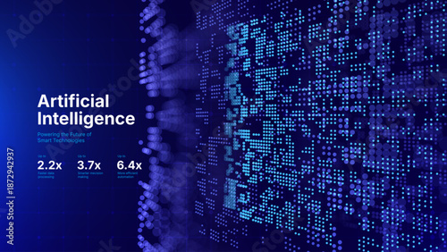 Technology Digital Particles Flow Background with Blue Glowing Data Lines for Science Research, AI Artificial Intelligence, and Big Data Presentation. Futuristic Abstract Vector Illustration.