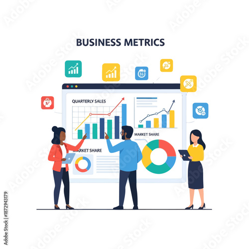 Wallpaper Mural Business Metrics Analysis: Team Discussing Growth Charts and Market Share Data Torontodigital.ca