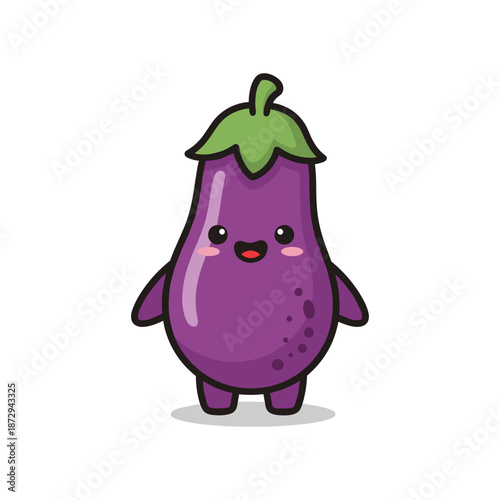 Cute Cartoon Eggplant Character Illustration