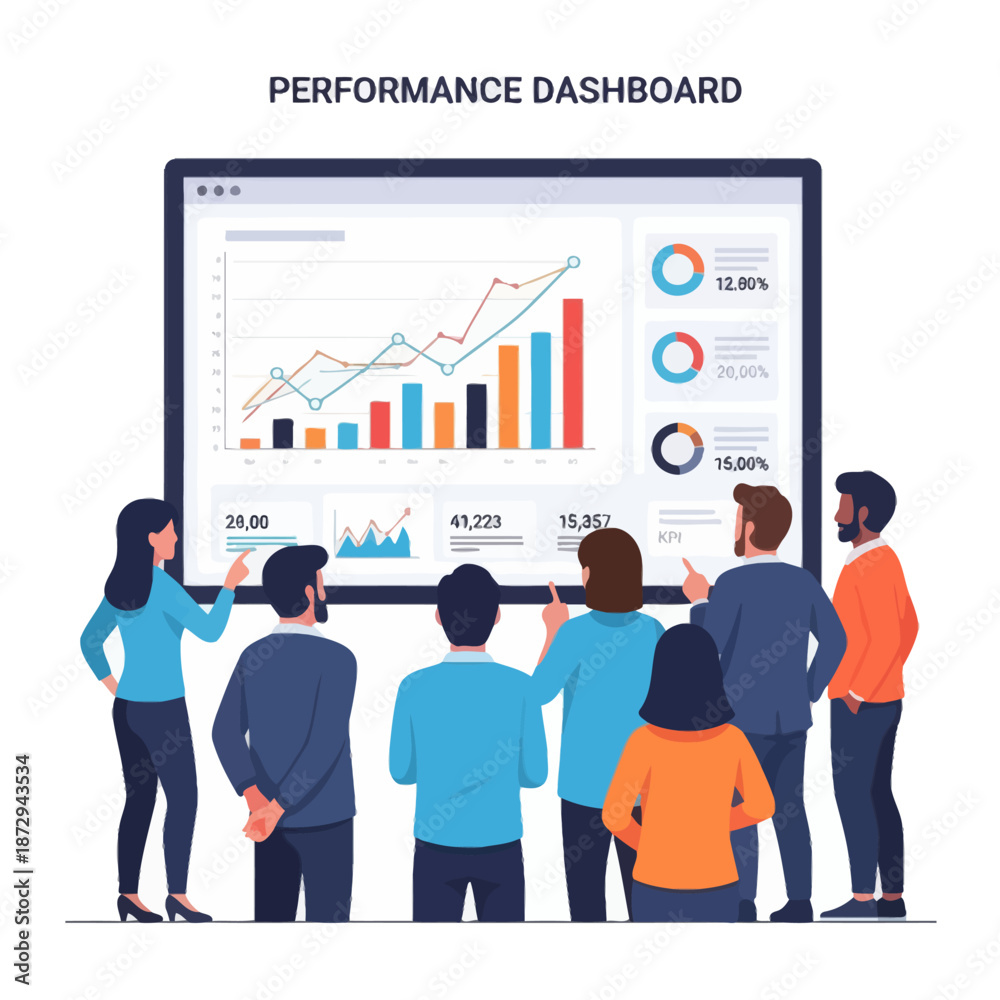 Obraz premium Business Team Analyzing Performance Dashboard with Charts and Graphs