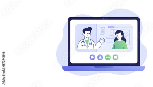 Telemedicine Doctor Patient Video Call Flat Vector Illustration