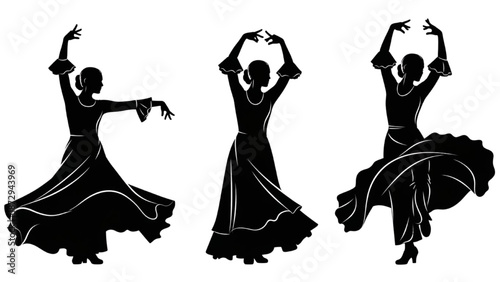 Silhouettes of flamenco dancers in expressive poses