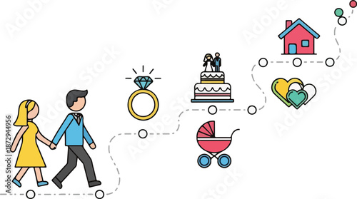 Bride and Groom Exchange Vows at Joyful Wedding Ceremony Illustration