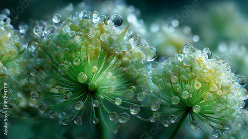Dewy flowers in rainy day.