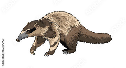 Detailed illustration of a hog badger, also known as Arctonyx collaris, walking on a clean, isolated white background.