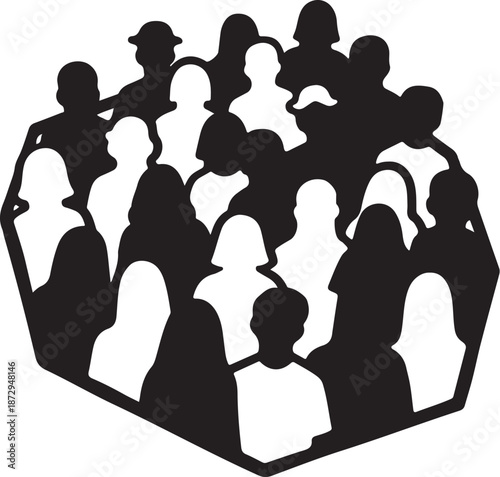 Diverse group of people in a circular formation silhouette