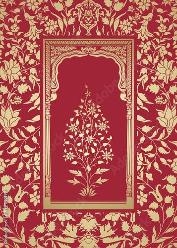 wedding card design, paisley floral pattern , India	