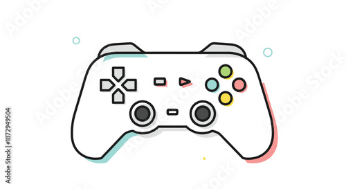 Modern gamepad controller illustration with colorful buttons and shadow effects shown in a clean vector graphic style.