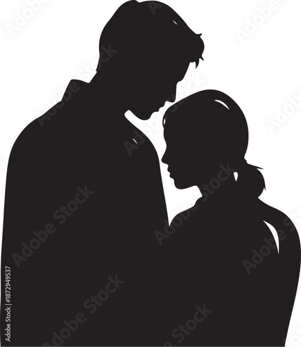 Silhouette of a loving couple embracing each other tightly