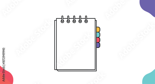 Clean illustration of a vertical spiral notebook with a white cover and various colorful divider tabs for organization concepts.