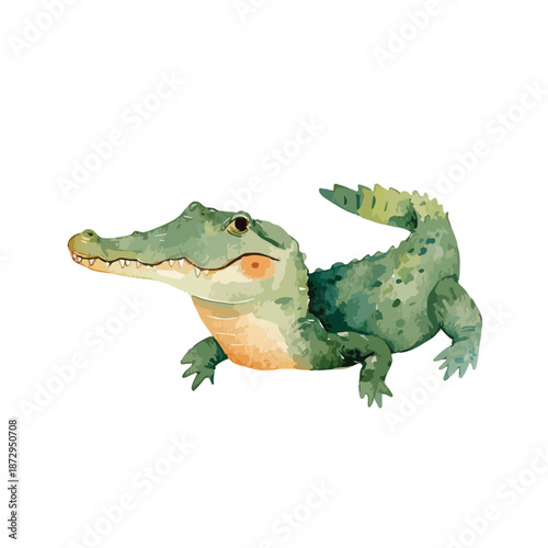 Cute Watercolor Alligator Illustration for Kids.