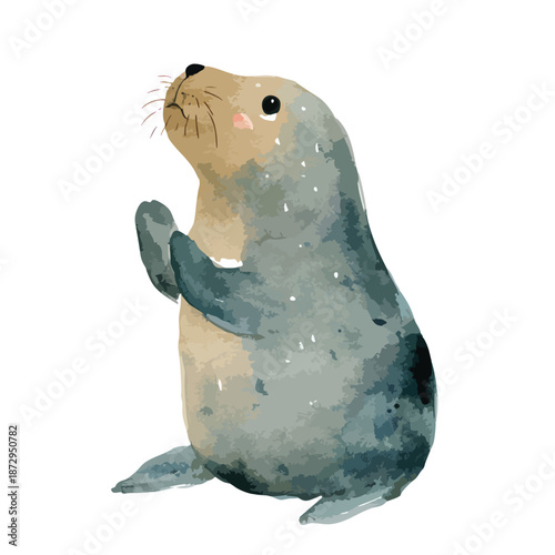 Cute Watercolor Baby Seal Pup Illustration.