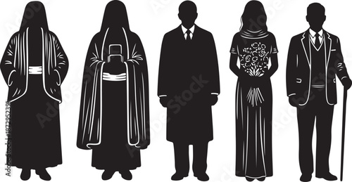 Diverse group of people in various formal attire standing