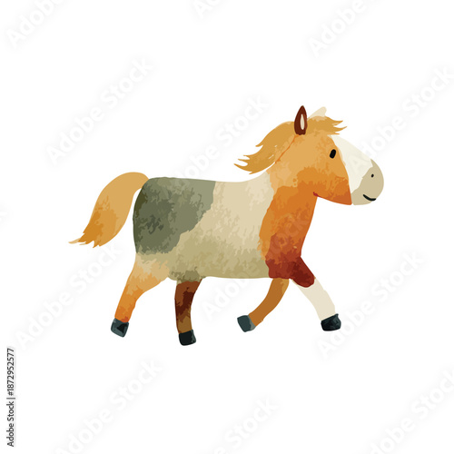 Cute Watercolor Horse Illustration for Kids Books and Nursery Decor.