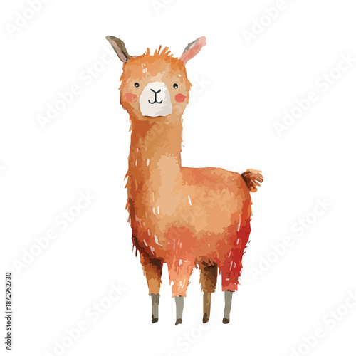 Cute Watercolor Llama Illustration for Childrens Design.