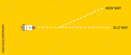 Red paper airplane flying old way new way.