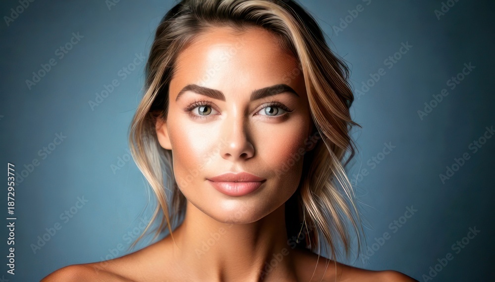Fototapeta premium Portrait of a Beautiful Woman with Blonde Hair and Green Eyes.