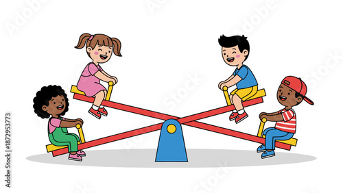Kids Playing on Seesaw Together at Playground