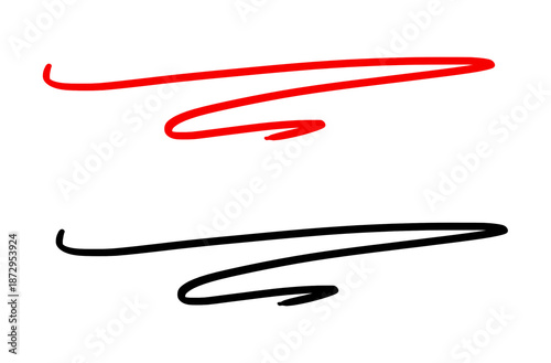 Hand drawn swoosh underline strokes in red and black isolated on transparent background PNG