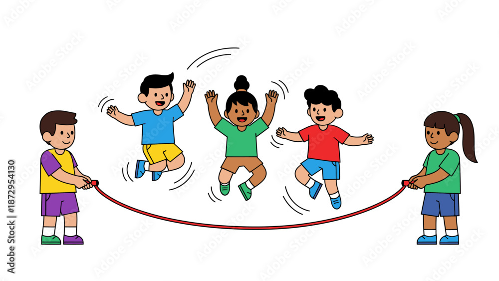 Fototapeta premium Happy Children Playing Jump Rope Together
