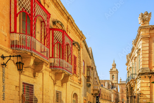 Mdina, Malta. Features of traditional houses in the medieval town.
