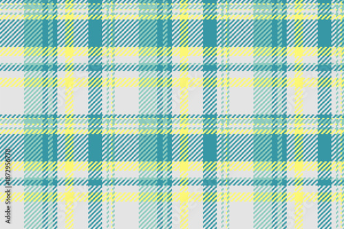 Panel check textile background, relax fabric texture pattern. Checkered plaid vector tartan seamless in sterling silver and cyan colors.