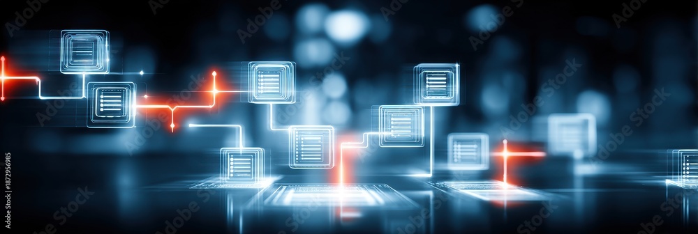 Fototapeta premium A leader applies planning logic to every task as database records progress and a graph highlights resource trends