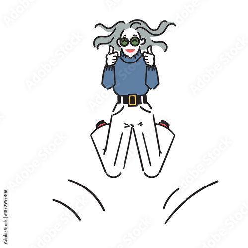 ガッツポーズでジャンプする元気なシニア女性のイラスト