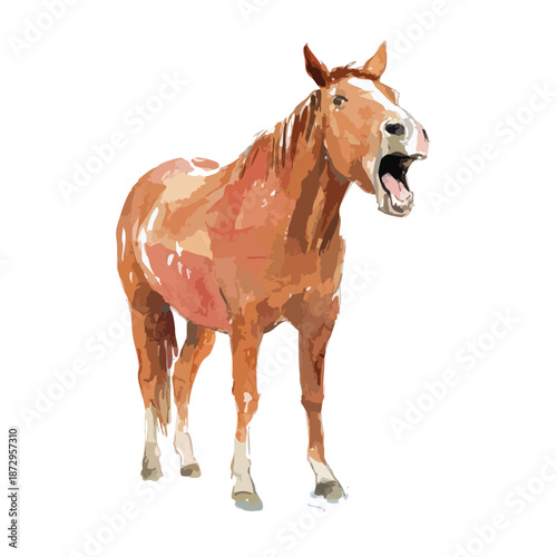 Expressive Brown Horse Vector Illustration Yawning.