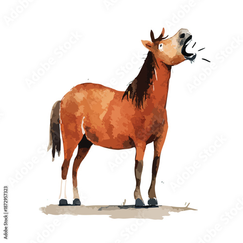 Expressive Cartoon Horse Neighing Illustration Vibrant Farm Animal Character.