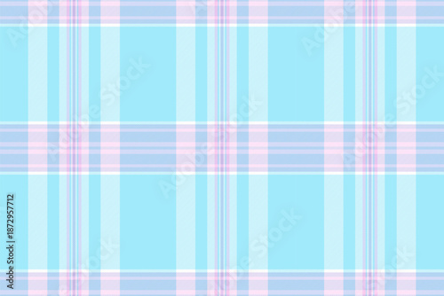 Border pattern tartan plaid, ragged check seamless fabric. Cross texture vector textile background in cyan and white colors.