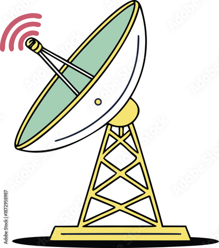 Satellite dish antenna for telecommunications and broadcasting global network connectivity and digital communication technology vector illustration