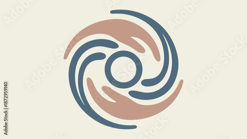 Blue and brown swirling shapes in a circle abstract