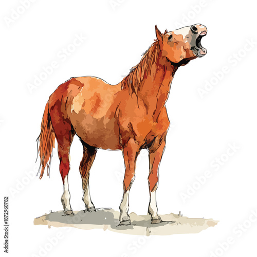 Majestic Chestnut Horse Neighing Vector Art.