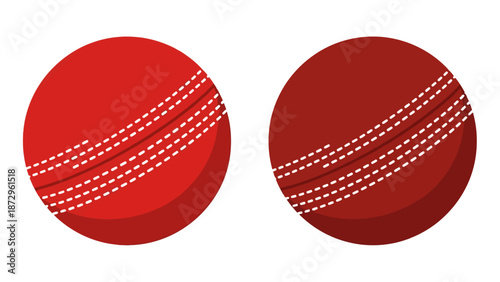 Two red cricket balls with stitched seams viewed from the front on a white background