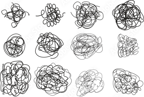 Set of hand drawn random scribble shapes Vector Scribble Chaos illustration