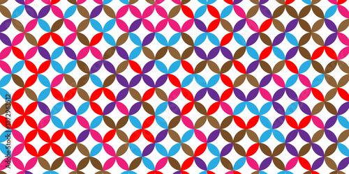 Vector seamless pattern with abstract lines and flower design. Abstract geometric fabric circle floral pattern. Hawaiian tropical seamless pattern.