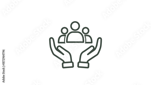 Outline icon representing concepts of community support customer care human resources and careful protection of a group of people or team members