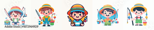Vector Illustration of a Cute Boy Holding Fishing Equipment