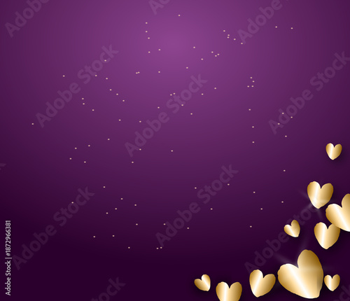 Purple background decorated with golden hearts in corner
