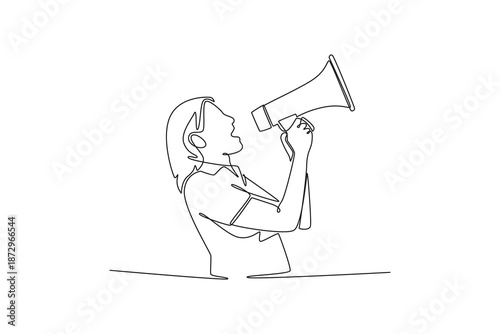 Megaphone announcement. sales marketing.. Marketing Call concept. Single line draw design. Vector graphic illustration
