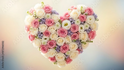 A heart-shaped bouquet of roses and flowers for New Year Valentine's celebration