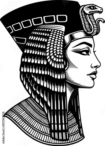 Queen Cleopatra VII Profile Elegant Line Art Vector
