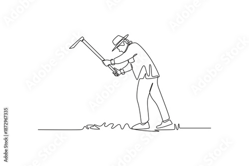 Farmer activity concept. Single line draw design. Vector graphic illustration